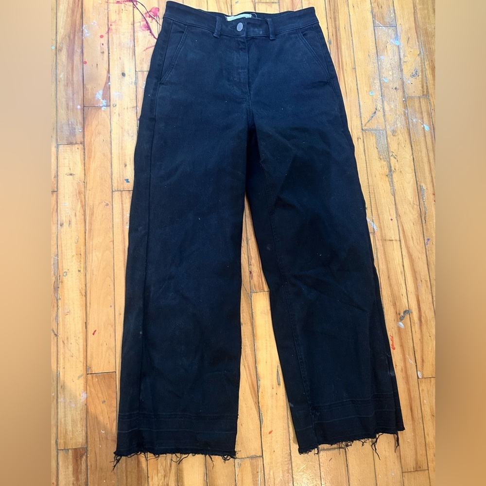 Everlane Black wide leg denim trousers with raw hem